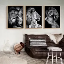 S105-3pcs-Black-and-White-Lion-Family-Black-and-White-Animal-Art-Office-Home-Deco(2)