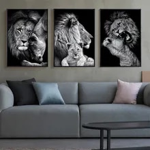 S105-3pcs-Black-and-White-Lion-Family-Black-and-White-Animal-Art-Office-Home-Deco(3)
