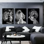 S105-3pcs-Black-and-White-Lion-Family-Black-and-White-Animal-Art-Office-Home-Deco(4)